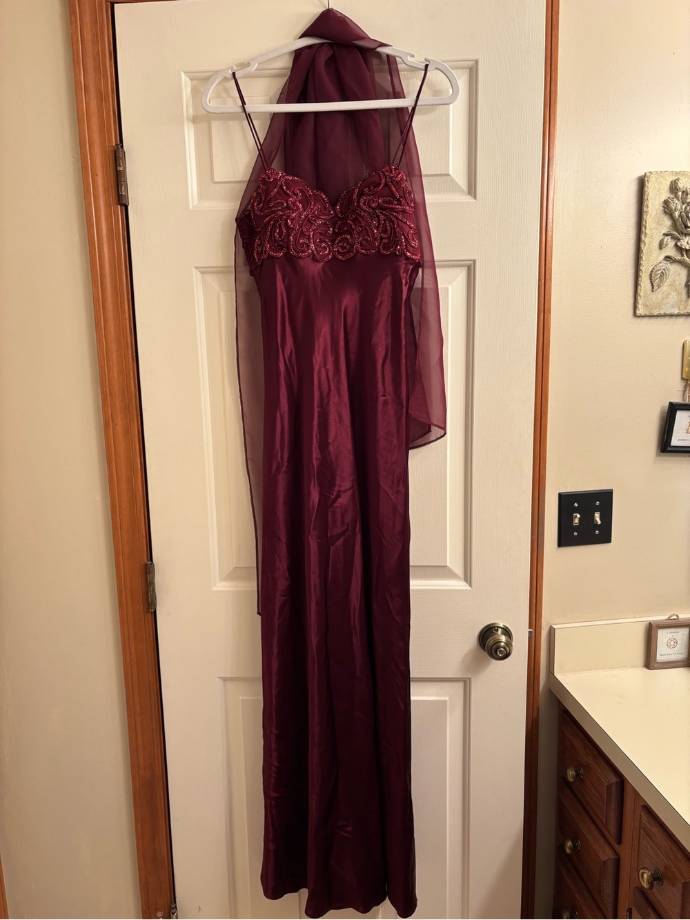 Y2K Burgundy Maxi Dress with Scarf